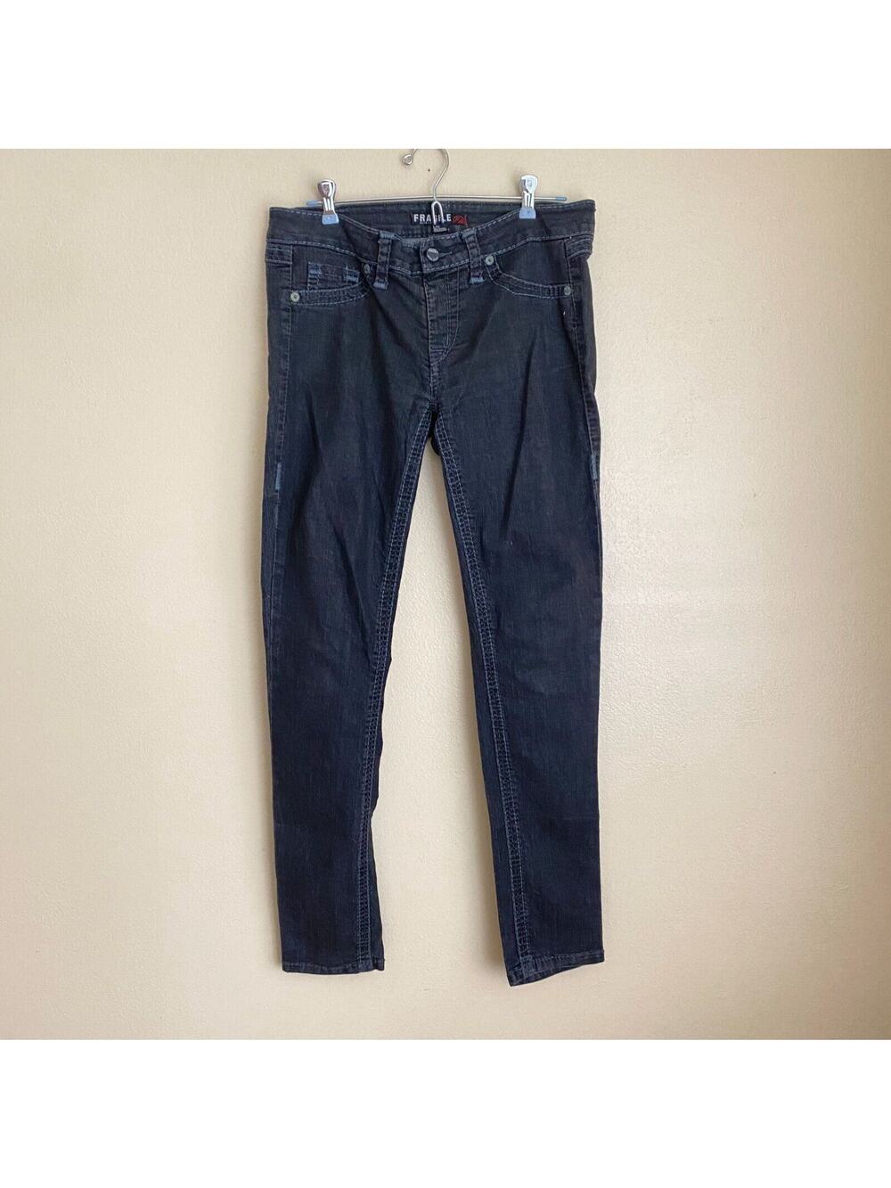Fragile Blue Jeans Size Large Dark Blue Black Detail Stitching Skinny Jeans
